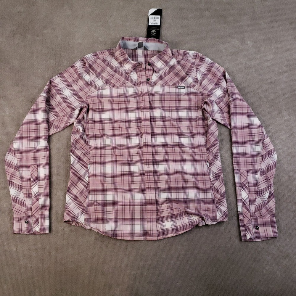 Orvis Pro Shirt Womens Small Purple Plaid Stretch Long-Sleeved Lightweight‎